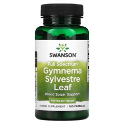 Swanson, Gymnema Sylvestre Leaf, полный спектр действия, 400 мг, 100 капсул