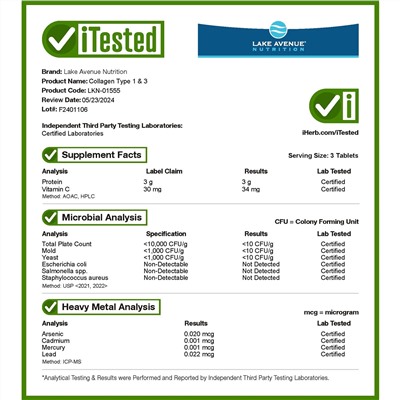 Lake Avenue Nutrition, гидролизованный коллаген типов I и III, 3000мг, 365 таблеток (1000 мг в 1 таблетке)