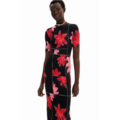 Ribbed floral midi dress