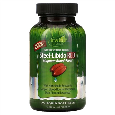 Irwin Naturals, Steel-Libido Red, Blood-Flow, 75 мягких желатиновых капсул с жидкостью