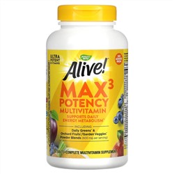 Натурес Вэй, Alive! Max3 Potency, мультивитамины повышенной эффективности, без добавления железа, 180 таблеток