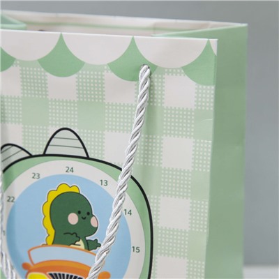 Пакет подарочный (XS) "Wish dino", green (19.5*14.5*9.5)
