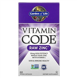 Гарден оф Лайф, Vitamin Code, RAW Zinc, 60 веганских капсул
