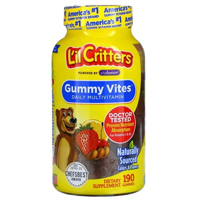 Лил Криттерс, Gummy Vites, ежедневные мультивитамины, 190 жевательных мармеладок
