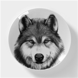 Тарелка фарфоровая «Волк», d=17,5 см, белая