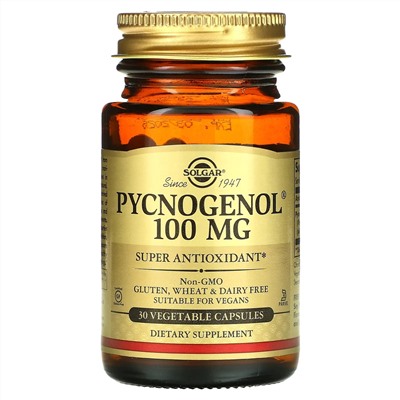 Solgar, Pycnogenol, 100 мг, 30 растительных капсул