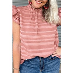 Coral Paradise Stripes Textured Ruffle Sleeve Blouse