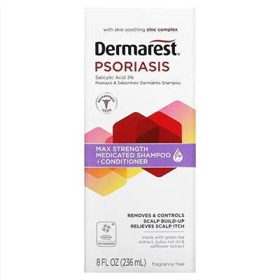 Dermarest, Псориаз, лечебный шампунь + кондиционер, максимальная эффективность, без отдушек, 236 мл (8 жидк. Унций)