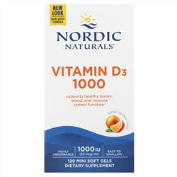 Nordic Naturals, Витамин D3 1000, апельсин, 25 мкг (1000 МЕ), 120 мягких таблеток