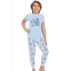 Хлопковая пижама для мальчиков LITTLE FROG KIDS с короткими рукавами и узором, с полосками на ногах