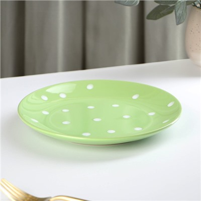 Тарелка керамическая десертная Доляна «Зелёный горох», d=19 см, цвет зелёный