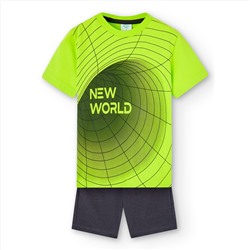 Conjunto camiseta + bermudas - 100% algodón - verde lima y antracita
