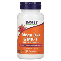 NOW Foods, Mega D-3 и MK-7, 120 капсул