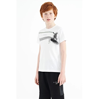 TOMMYLIFE Белая футболка стандартного кроя с круглым вырезом и принтом для мальчиков — 11133