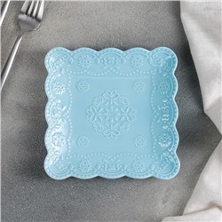 Тарелка фарфоровая квадратная Доляна «Сьюзен», 15×15 см, цвет голубой