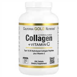 California Gold Nutrition, пептиды гидролизованного коллагена с витамином C, тип 1 и 3, 250 таблеток