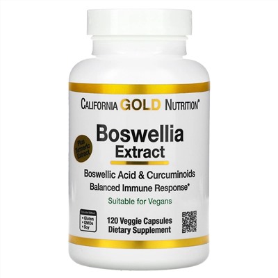California Gold Nutrition, экстракт босвеллии, с экстрактом куркумы, 500 мг, 120 растительных капсул (250 мг в 1 капсуле)