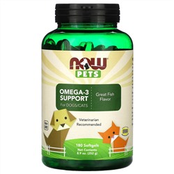 NOW Foods, Pets, омега-3 для собак и кошек, отличный рыбный вкус, 180 мягких таблеток, 252 г (8,9 унции)