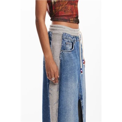 Hybrid denim midi skirt