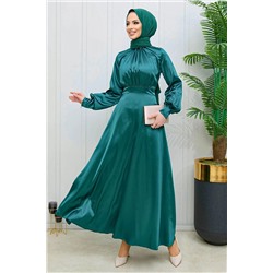 TOFİSA Женское зеленое вечернее платье прямого силуэта с круглым вырезом - 11635