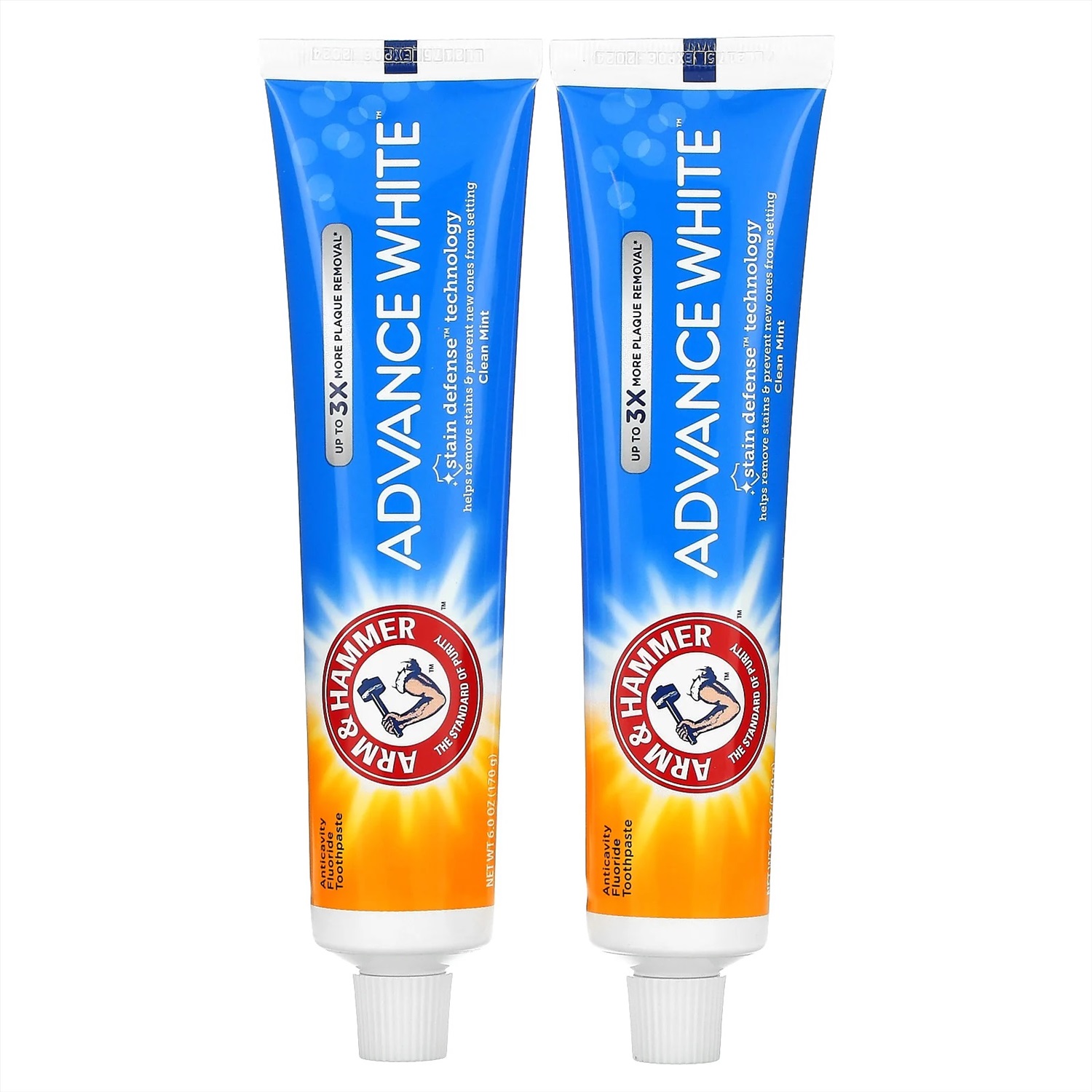 Arm & Hammer, Advance White, отбеливающая зубная паста с фторидом против  кариеса, чистая мята, двойная упаковка, 170 г (6 унций) каждая купить,  отзывы