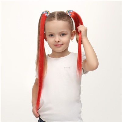 Набор накладных локонов «РАДУГА», прямой волос, на заколке, 2 шт, 50 см, цвет красный/МИКС