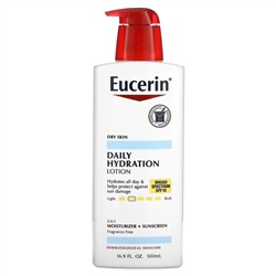 Eucerin, ежедневный увлажняющий лосьон, SPF 15, без отдушек, 500 мл (16,9 жидк. унции)