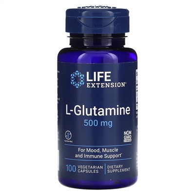 Life Extension, L-глютамин, 500 мг, 100 вегетарианских капсул