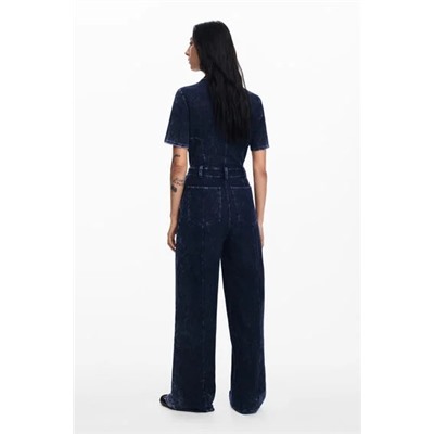 Washed-effect denim jumpsuit