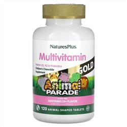 NaturesPlus, Animal Parade Gold, Children's Chewable Multivitamin Supplement, Watermelon, 120 Animal-Shaped Tablets