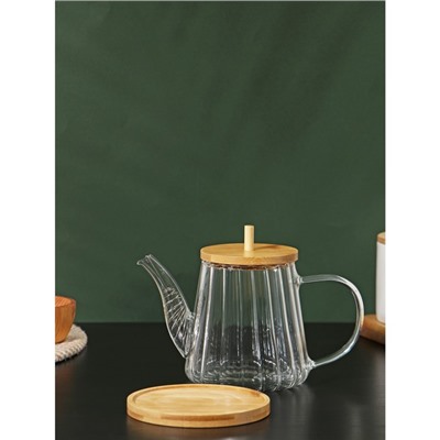 Чайник заварочный стеклянный с бамбуковой крышкой и металлическим фильтром BellaTenero «Эко», 550 мл, 19×11×12,5 см