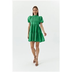 TUBA BUTIK Великолепное зеленое мини-платье с пышным воротником и рукавами
