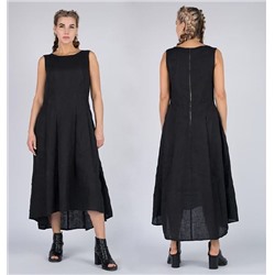 Стильное черное удлиненное платье изо льна приталенного силуэта.