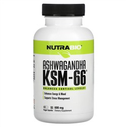 NutraBio, Ашваганда KSM-66, 600 мг, 90 растительных капсул
