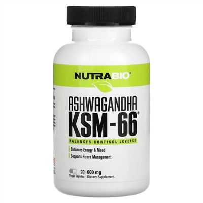 NutraBio, Ашваганда KSM-66, 600 мг, 90 растительных капсул