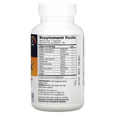 Enzymedica, Digest Basic, формула с основными ферментами, 180 капсул