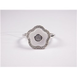Кольцо из серебра 925 пробы 94011621-17,0 вес 2,40 керамика белая, фианиты, покрытие родирование