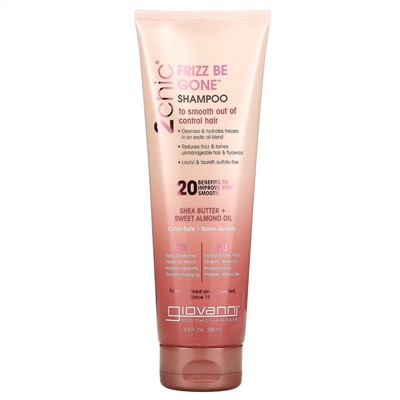 Giovanni, 2chic, Frizz Be Gone Shampoo, To Smooth Out Of Control Hair, Shea Butter + Sweet Almond Oil, 8.5 fl oz (250 ml)