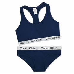 Женский комплект Calvin Klein с чашечками синий с серебряной резинкой: топ и плавки CA4