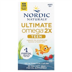 Nordic Naturals, Teen, Ultimate Omega 2X, для подростков от 12 лет, со вкусом клубники, 60 миникапсул