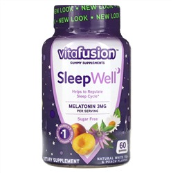 VitaFusion, SleepWell, поддержка сна для взрослых, натуральный белый чай и персик, 60 жевательных таблеток