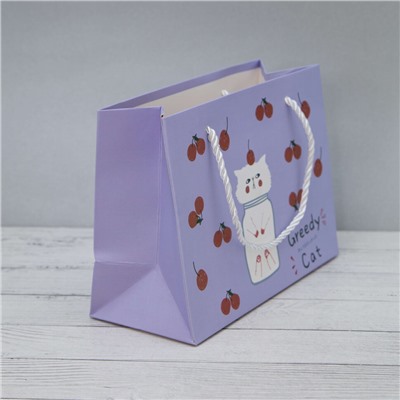 Пакет подарочный (XS) "Greedy cat cherry", purple (19.5*14.5*10)