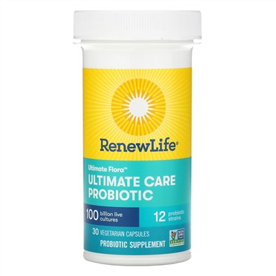 Renew Life, Ultimate Flora, пробиотик Ultimate Care, 100 млрд живых культур, 30 вегетарианских капсул