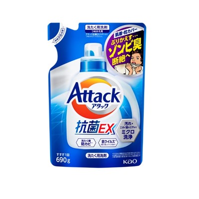 KAO Attack Жидкое средство для стирки белья с антибактериальным эффектом сменная упаковка 690 гр