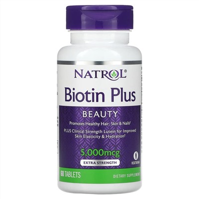 Натрол, Biotin Plus, повышенная эффективность, 5000 мкг, 60 таблеток