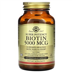 Solgar, биотин, 5000 мкг, 100 растительных капсул