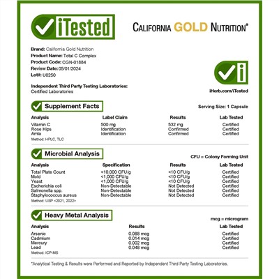 California Gold Nutrition, Total C Complex, 500 мг, 240 растительных капсул