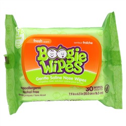 Boogie Wipes, Gentle Saline Nose Wipes, Fresh Scent, 30 Wipes