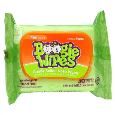 Boogie Wipes, Gentle Saline Nose Wipes, Fresh Scent, 30 Wipes