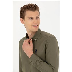 Мужская базовая рубашка цвета хаки с длинным рукавом Неожиданная скидка в корзине
